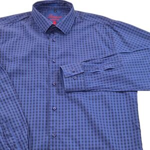 Luchiano Visconti Mens XL Blue Checkered‎ Long Sleeve Button Down Shirt